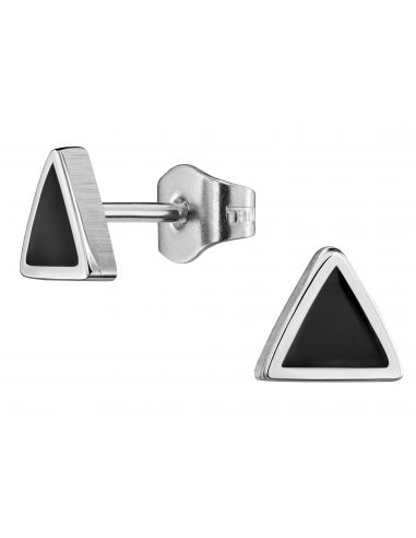 Traveller Pierced earrings - Men's - Made in Germany - Stainless steel - Black & Silver - Triangle - Sustainable - 7 mm - 171003