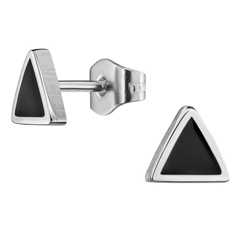 Traveller Pierced earrings - Men's - Made in Germany - Stainless steel - Black & Silver - Triangle - Sustainable - 7 mm - 171003