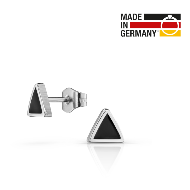 Traveller Pierced earrings - Men's - Made in Germany - Stainless steel - Black & Silver - Triangle - Sustainable - 7 mm - 171003