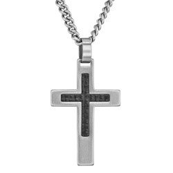 Traveller Kruis Ketting - Heren - Ketting Man - Made in Germany - Carbon & Edelstaal - 50cm lang