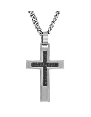 Traveller Cross with chain - Men's - Made in Germany - Stainless steel - Carbon Black - Cross - Sustainable - 50 cm - 171004