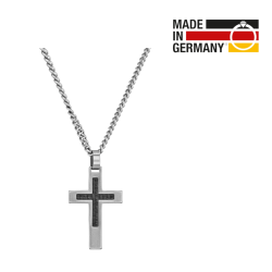 Traveller Kreuz Kette - Herren - Kette Man - Made in Germany - Carbon & Edelstahl - 3x2cm - 50cm