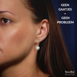 Traveller Clip Oorbellen - Hangers - Verguld - Parels - 10mm - Wit - Kristallen - 27x10 mm - 114256