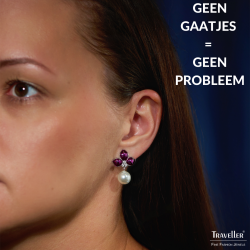 Traveller Clip Oorbellen - Hangers - Geplatineerd - Parels - 10mm - Wit - Kristallen - Paars Email - 26x18 mm