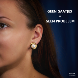 Traveller Clip Oorbellen - Verguld - Parels - 10 mm - Wit - Bloem - 19 mm - 114269