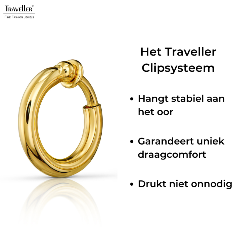 Traveller Clip Oorbellen - Oorringen - Goudkleurig - 18 mm - Verguld 22kt