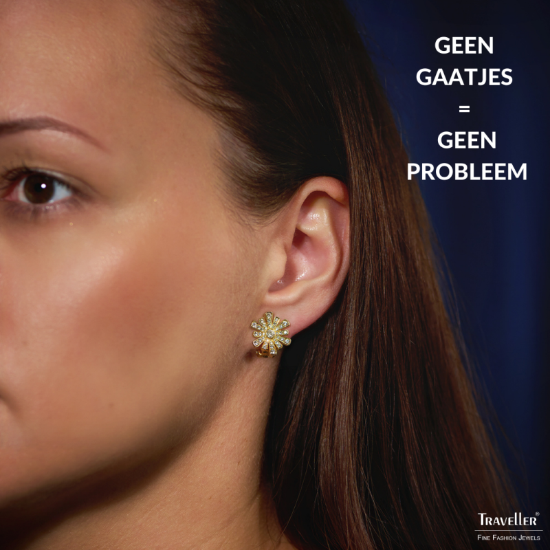 Traveller Clip Oorbellen - Verguld - Kristal - Bloemvormig - 157601