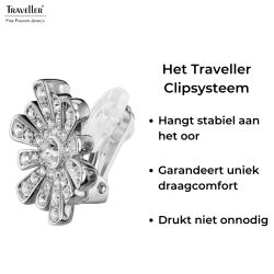 Traveller Clip Oorbellen - Zilverkleurig - Kristal - Geplatineerd - Bloemvormig - Ø 15mm