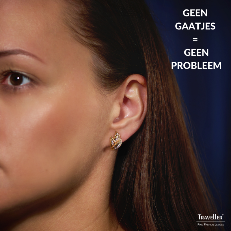 Traveller Clip Oorbellen - 22kt Verguld - Kristal - Bladvormig - 15 x 10 mm - 157613