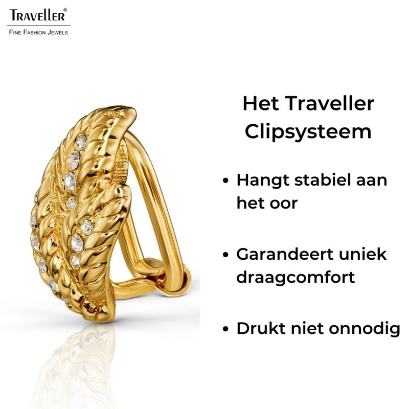 Traveller Clip Oorbellen - 22kt Verguld - Kristal - Bladvormig - 15 x 10 mm