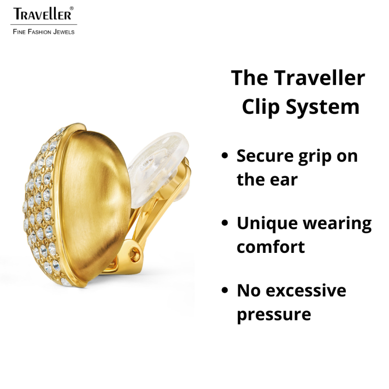 Traveller Clip Oorbellen - 22kt Verguld - Mat en Glanzend - Kristal - 20x19 mm