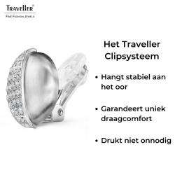 Traveller Clip Oorbellen - Zilverkleurig - Mat en Glanzend - Kristal - Geplatineerd - 20x19 mm - 157616