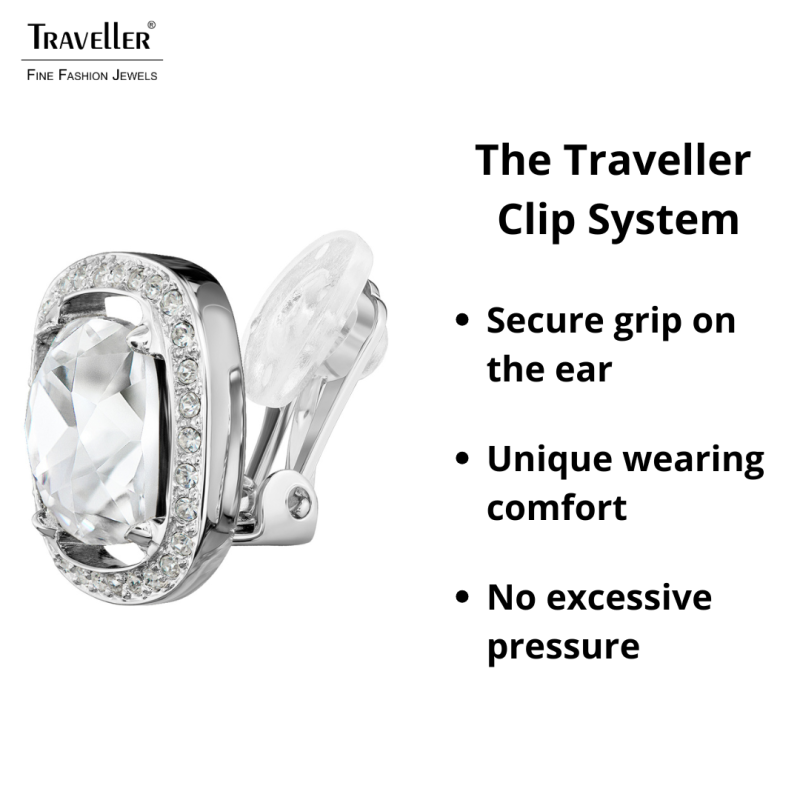 Traveller Clip Oorbellen - Zilverkleurig - Kristal - Geplatineerd - Vierkant - 15x15 mm