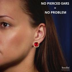 Traveller Clip Oorbellen - 22kt Verguld - Kristal - Rood - Vierkant - Ø 15mm - 157620