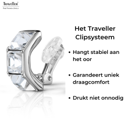 Traveller Clip Oorbellen - Zilverkleurig - Kristal - Geplatineerd - 16 x 8 mm