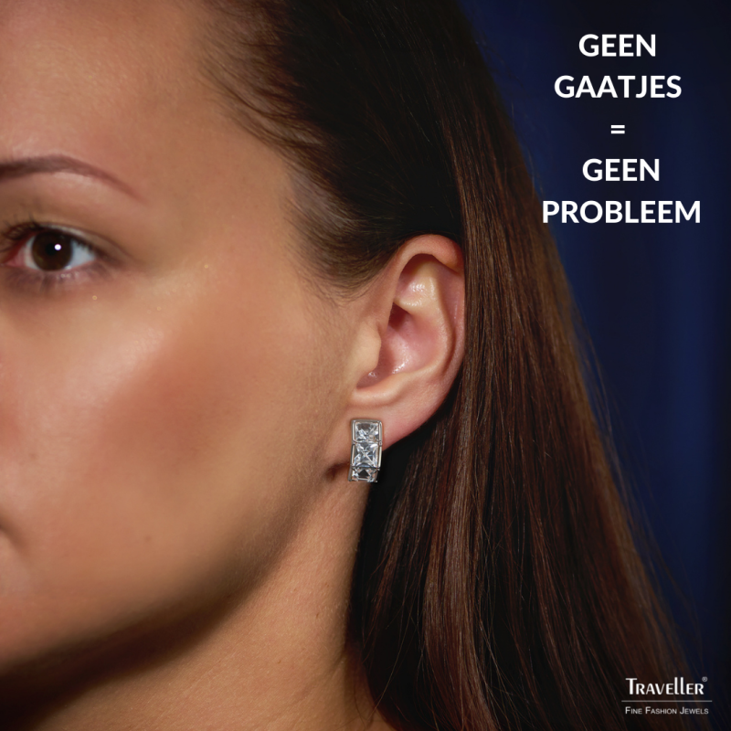 Traveller Clip Oorbellen - Zilverkleurig - Kristal - Geplatineerd - 16 x 8 mm