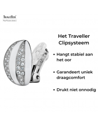 Traveller Clip Oorbellen - Zilverkleurig - Kristal - Wit Email - Bolvormig - Geplatineerd - Ø 20mm - 157637