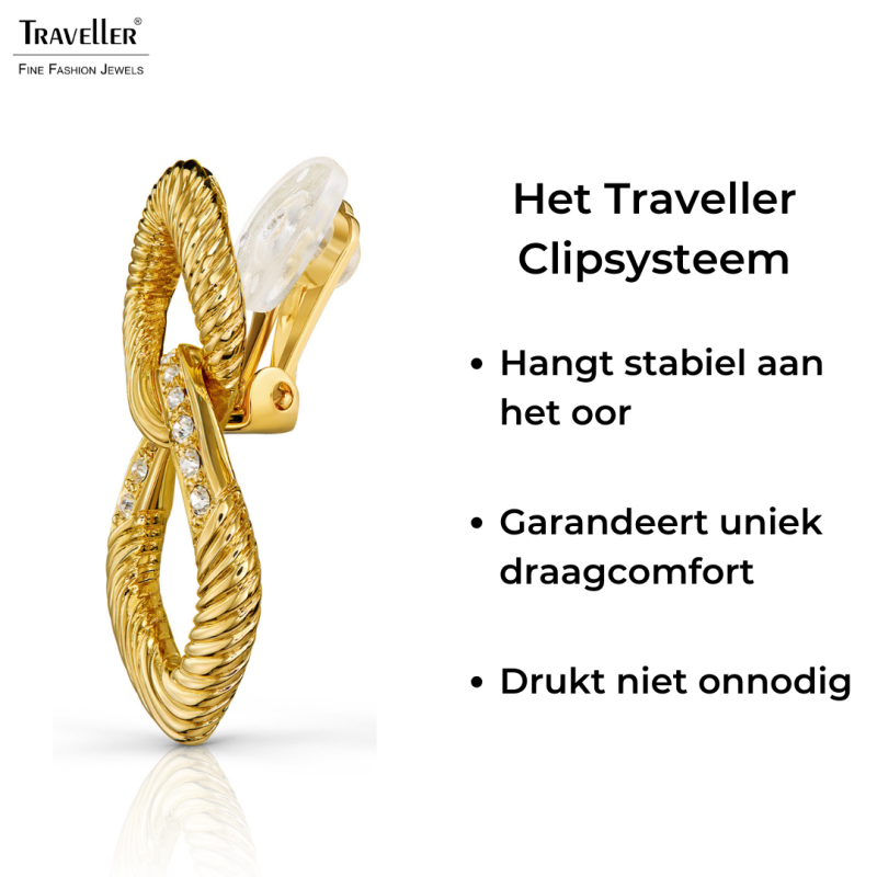 Traveller Clip Oorbellen - Hanger - 22kt Verguld - Kristal - Schakels - 31x15 mm