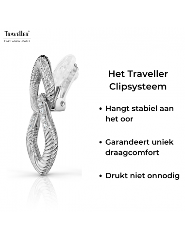 Traveller Clip Oorbellen - Hangers - Zilverkleurig - Kristal - Schakels - Geplatineerd - 31x15 mm