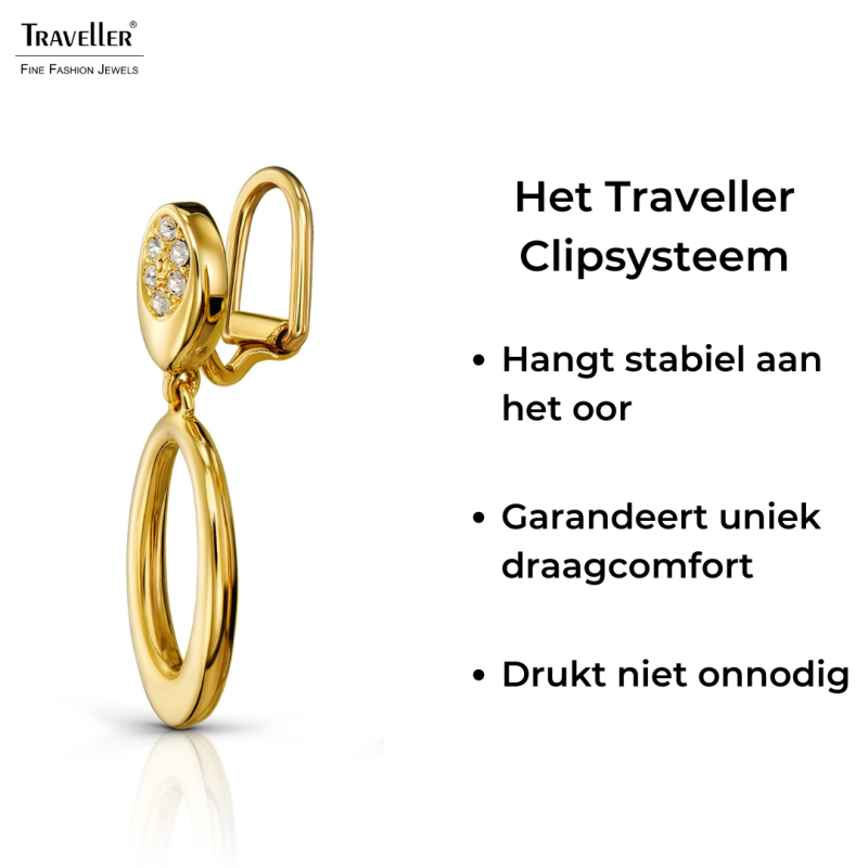 Traveller Clip Oorbellen - Hangers - 22kt Verguld - Kristal - Ovaal - 32x12 mm - 157642
