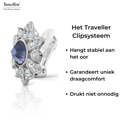 Traveller Clip Oorbellen - Zilverkleurig - Kristal - Mesmera - Paars Groen - Bloemvormig - Geplatineerd - 16x15 mm - 157645