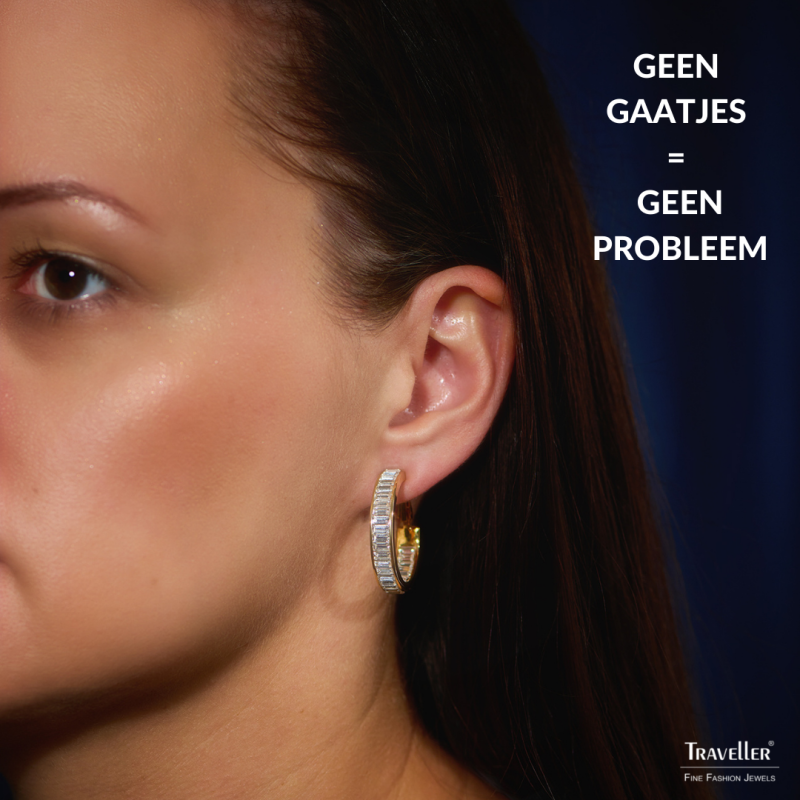 Traveller Clip Oorbellen - Oorringen - 22kt Verguld - Kristal - Ø 30mm