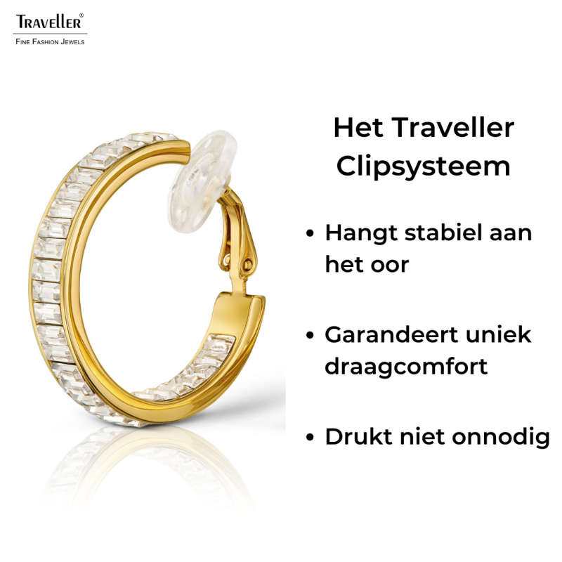 Traveller Clip Oorbellen - Oorringen - 22kt Verguld - Kristal - Ø 30mm - 157652