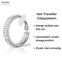 Traveller Clip Oorbellen - Oorringen - Zilverkleurig - Kristal - Geplatineerd - Ø 30mm