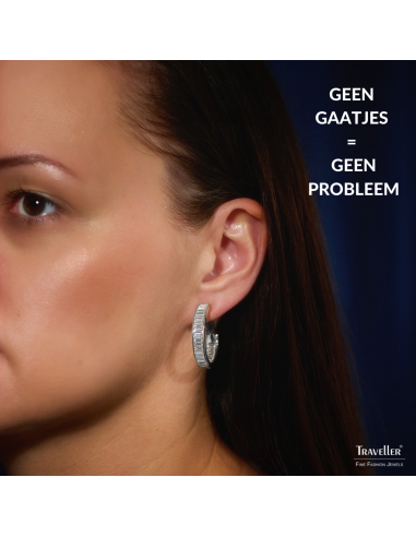 Traveller Clip Oorbellen - Oorringen - Zilverkleurig - Kristal - Geplatineerd - Ø 30mm