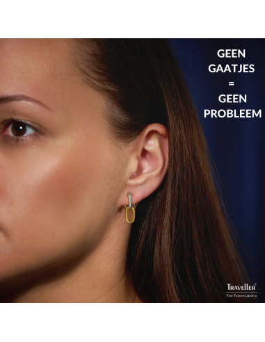 Traveller Clip Oorbellen - Hangers - Bicolor - 22kt Verguld en Geplatineerd - Schakels - 23 x 7 mm