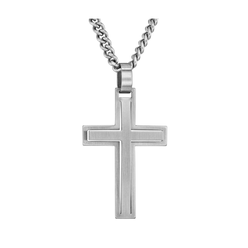 Traveller Kruis met Ketting - Heren - Made in Germany - Edelstaal - Kruis - Zilverkleurig - Duurzaam - 50 cm - 171005