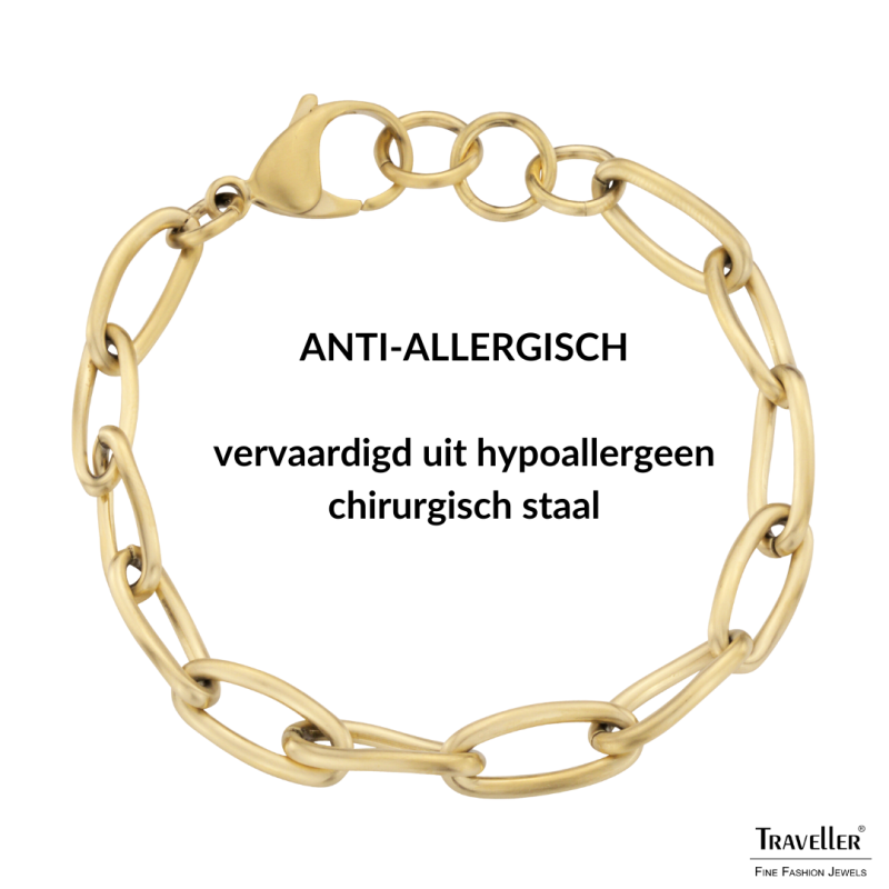 Traveller Armband Dames - Edelstaal - Verguld - Mat - Schakels - 21 cm - 181230
