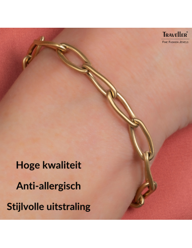 Traveller Armband Dames - Edelstaal - Verguld - Mat - Schakels - 21 cm - 181230