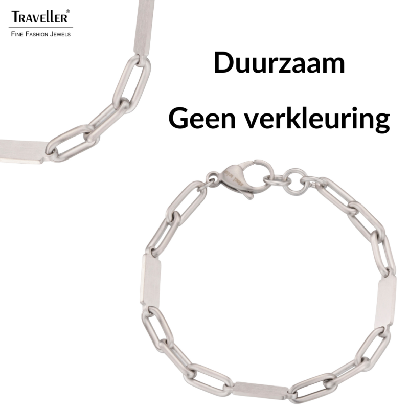 Traveller Armband Heren - Edelstaal - Zilverkleurig - Mat - Schakels - Geopend en Gesloten - 22cm - 181243