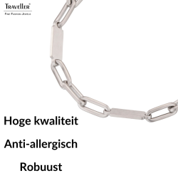 Traveller Armband - Heren -  Edelstaal - Zilverkleurig - Mat - Schakels - Geopend en Gesloten - 22cm - 181243
