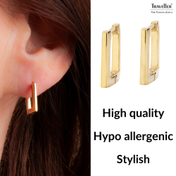 Traveller Hoop Earrings - Stainless Steel - Gold Plated - Rectangle - 12mm