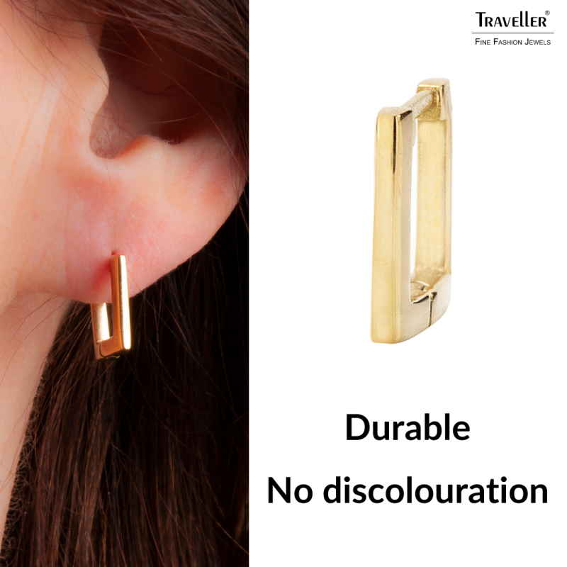 Traveller Hoop Earrings - Stainless Steel - Gold Plated - Rectangle - 12mm