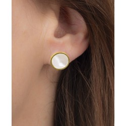 Traveller Earrings - Stainless Steel - Gold Plated - Mother of Pearl - Ø 12mm - 181257