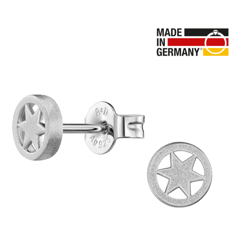 Traveller Ohrringe - Damen - Made in Germany - Silber - Matt - Stern - Nachhaltig - 6 mm - 571001