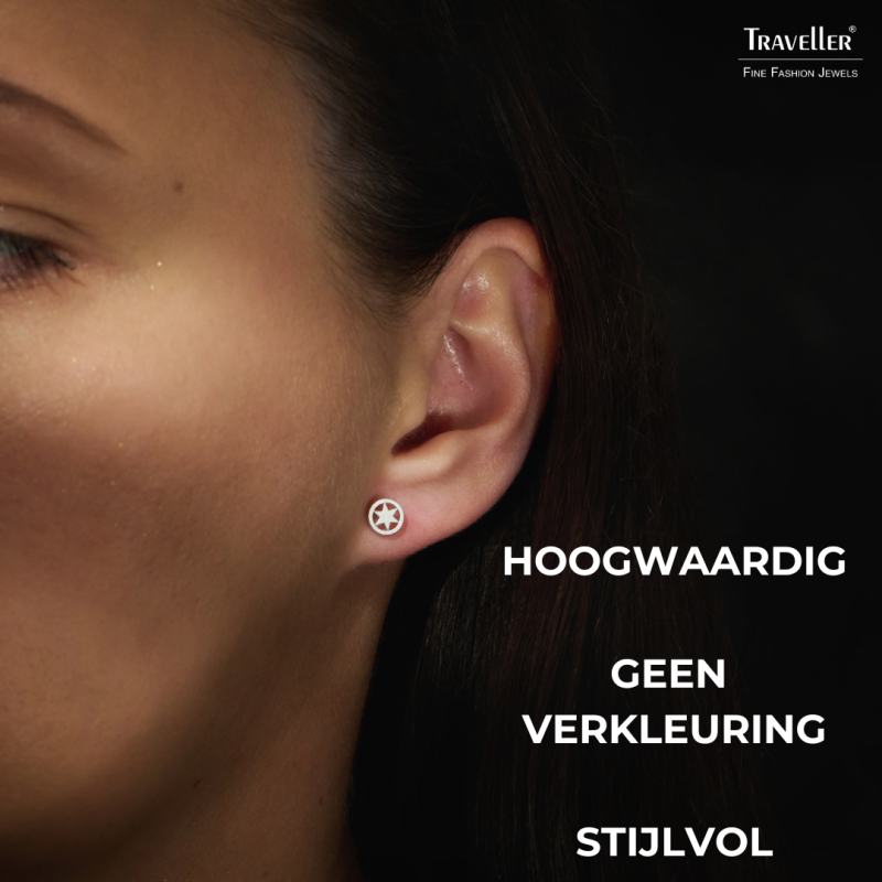 Traveller Oorbellen - Dames - Made in Germany - Zilver - Mat - Peace - Duurzaam - ø 6 mm - 571002