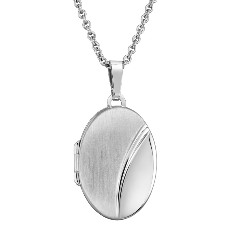 Traveller Medaillon Ketting voor Foto - Made in Germany - Zilver - Glans/Mat - Ovaal 16x23 mm - Ketting 45 cm