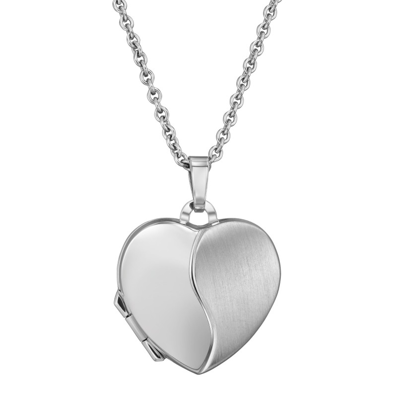 Traveller Photo locket with chain - Sterling Silver- Made in Germany - Shiny / Matt - Heart - Sustainable - 18x17 mm - 45 cm - 5