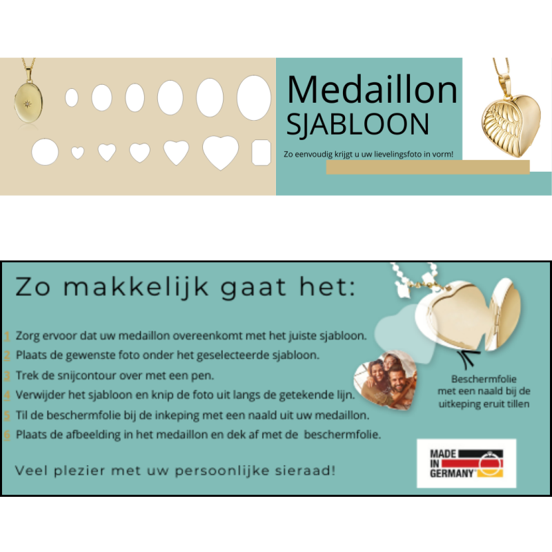 Traveller Medaillon Kettiing voor Foto - Made in Germany -Zilver - Glans/Mat - Hart 18x17 mm - Ketting 45 cm