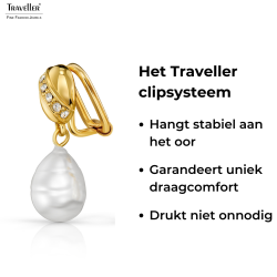 Traveller Oorclips - Hangers - Verguld - Barok Parel - Wit - Kristallen - 23x8 mm