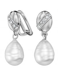 Traveller Clip-on Earrings - Silver colour - Baroque Pearl - White - Preciosa...