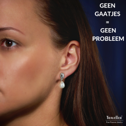 Traveller Clip Oorbellen - Hangers - Zilverkleurig - Barok Parel - Wit - Kristallen - Geplatineerd - 23x8 mm