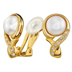 Traveller Clip-on Earrings - Gold Plated - Pearls - 10mm - White - Crystals - 21x13mm