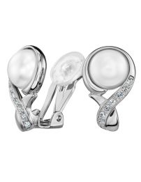 Traveller Clip-on Earrings - Silver coloured - Pearls - 10mm - White -...