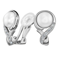 Traveller Clip Oorbellen - Zilverkleurig - Parels - 10mm - Wit - Kristallen - Geplatineerd - 21x13mm - 114266