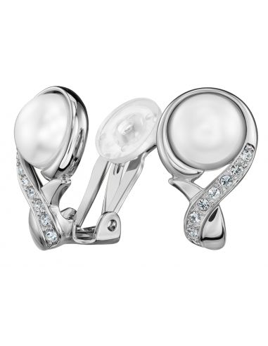 Traveller Clip-on Earrings - Silver coloured - Pearls - 10mm - White - Crystals - Platinum Plated - 21x13mm - 114266